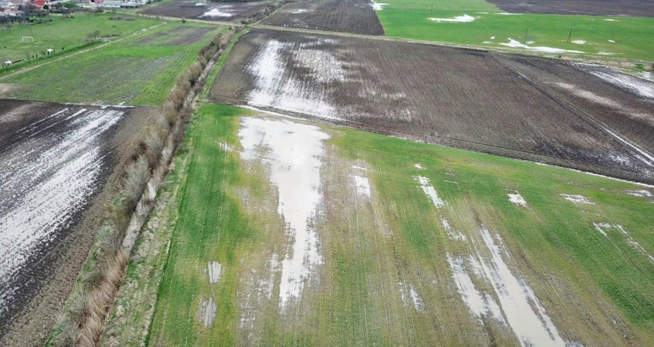 Flooded agricultural areas in the outskirts of the settlement in spring 2018